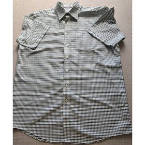 LL BEAN Men's 17 TALL Short Sleeve Green Plaid Wrinkle-Free Button Down Shirt